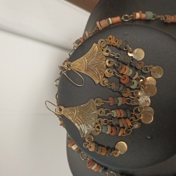 Vintage Egyptian Revival beaded necklace | earrings - Picture 5 of 5